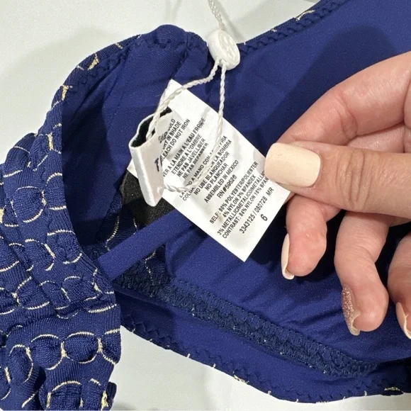 NEW $98 TRINA TURK ] 6 ] Adeline Metallic‎ Print Bikini Top in Blue & Gold - Picture 9 of 10